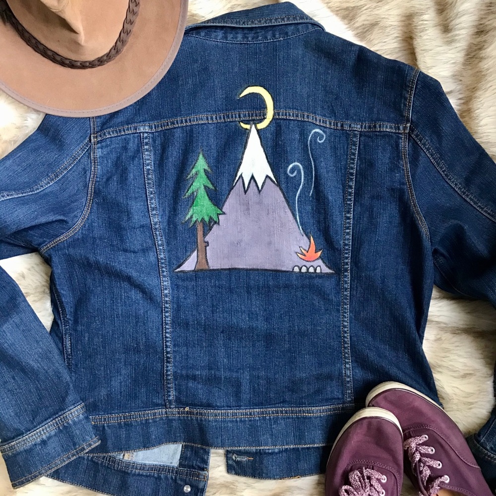 Jean Jacket hand painted thrifted denim